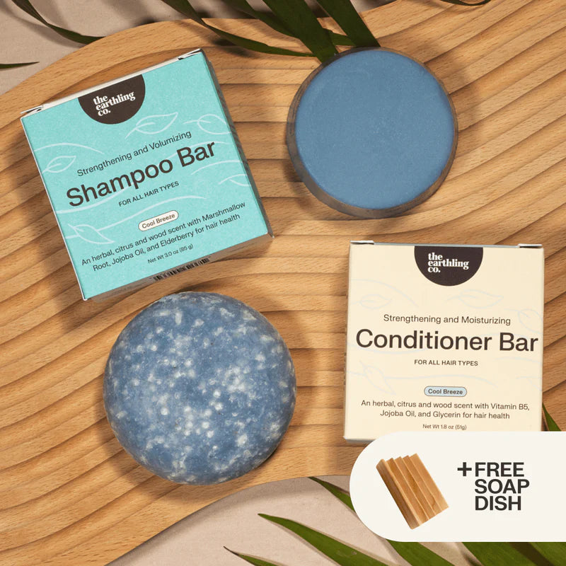 Shampoo & Conditioner for Hair Strength and Moisture + Free 4" Wooden Soap Dish