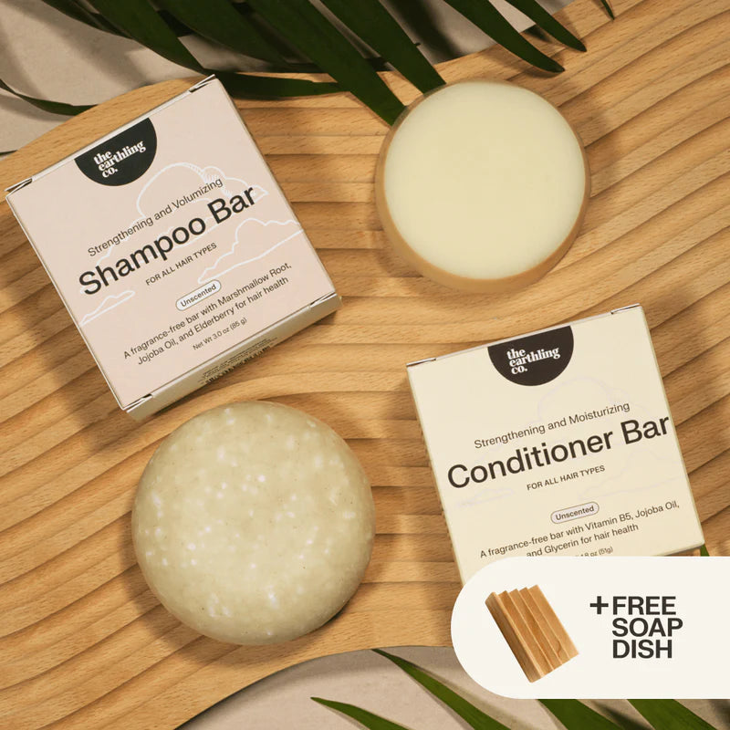 Shampoo & Conditioner for Hair Strength and Moisture + Free 4" Wooden Soap Dish