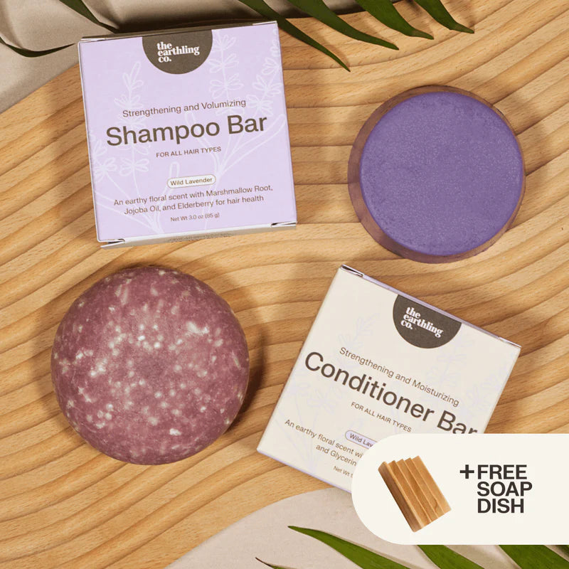 Shampoo & Conditioner for Hair Strength and Moisture + Free 4" Wooden Soap Dish