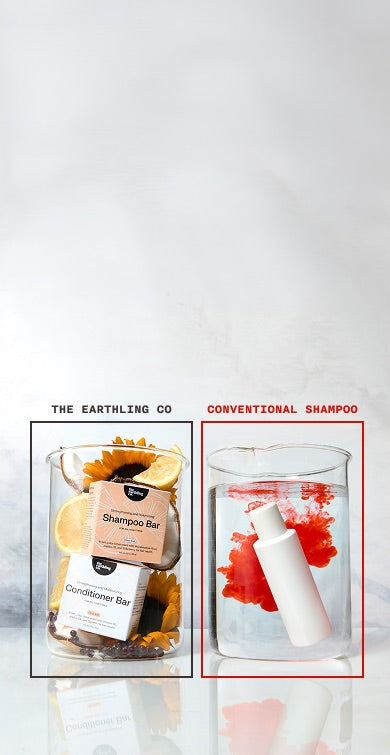 The Earthling Co shampoo & conditioner bars vs conventional liquid shampoo
